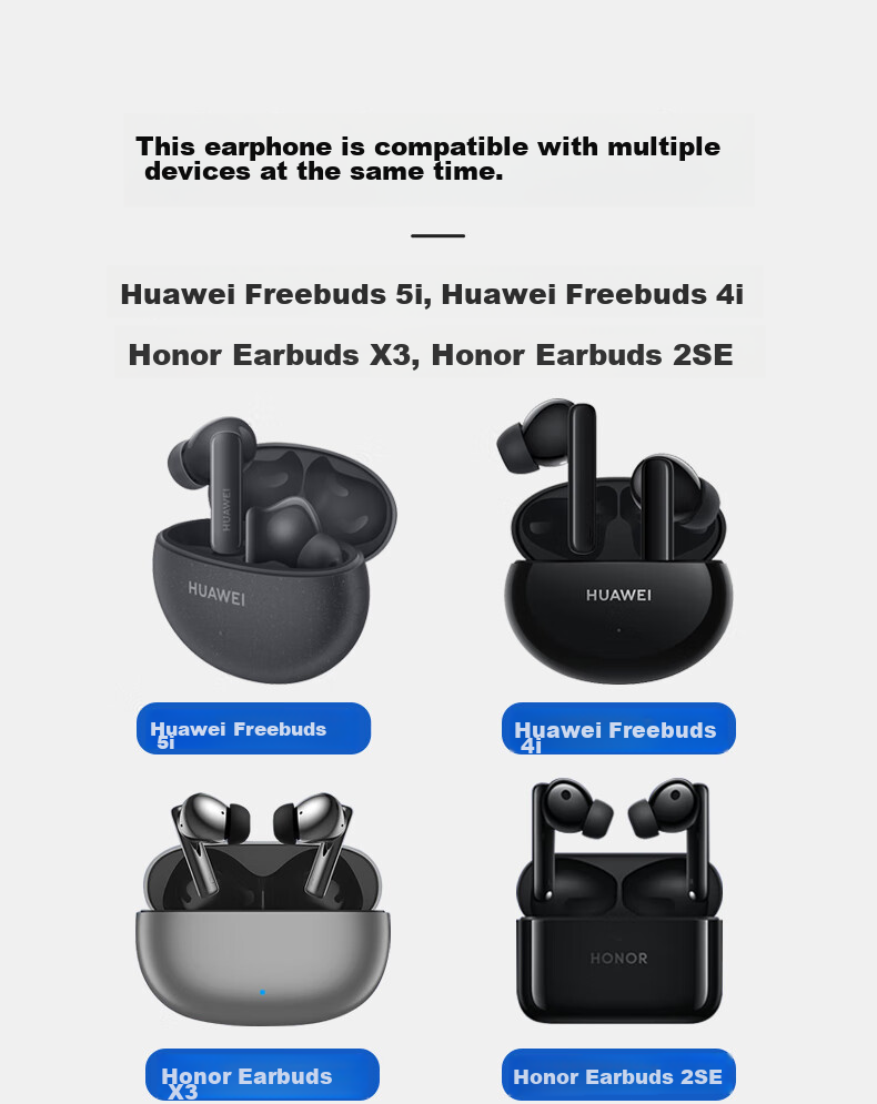 Masentek Earphone Eartips Compatible with Huawei Freebuds 5i/4i, Honor Earbuds X3/2 SE Bluetooth Headphones, Silicone Tips Accessories, Blue, Medium Size 1