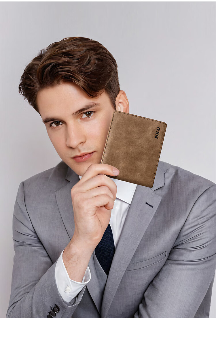 POLO Wallet for Men, Top-Grain Leather Billfold with Multiple Card Slots, Driver's License Holder, Short Bifold Wallet, Gift Box, Birthday Present 4
