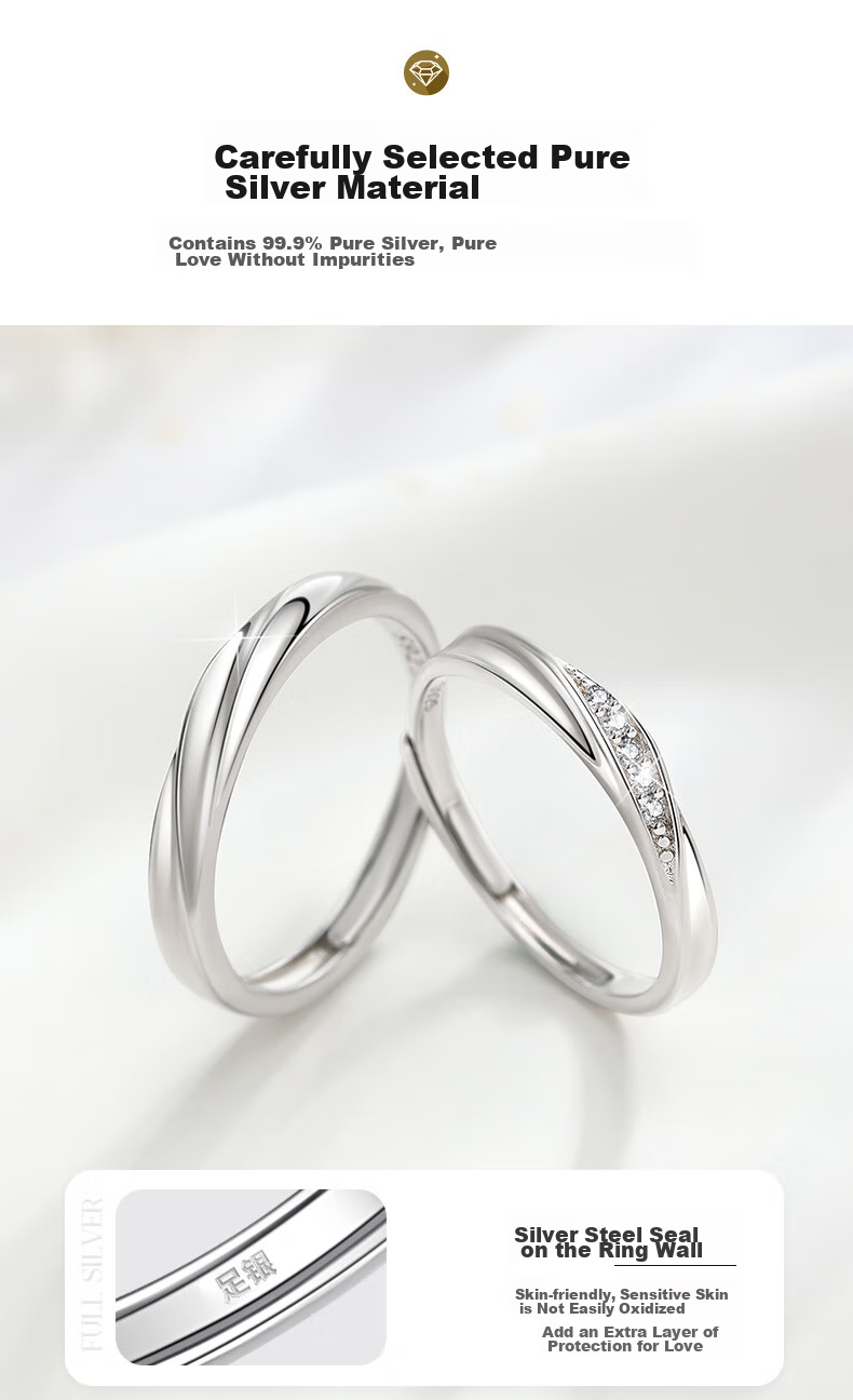 Zhenshangyin Chinese Gold Couple Rings, Diamond Engagement Rings for Couples, Proposal Ring Set, Size 38, Women's Day Gift for Girlfriend 4