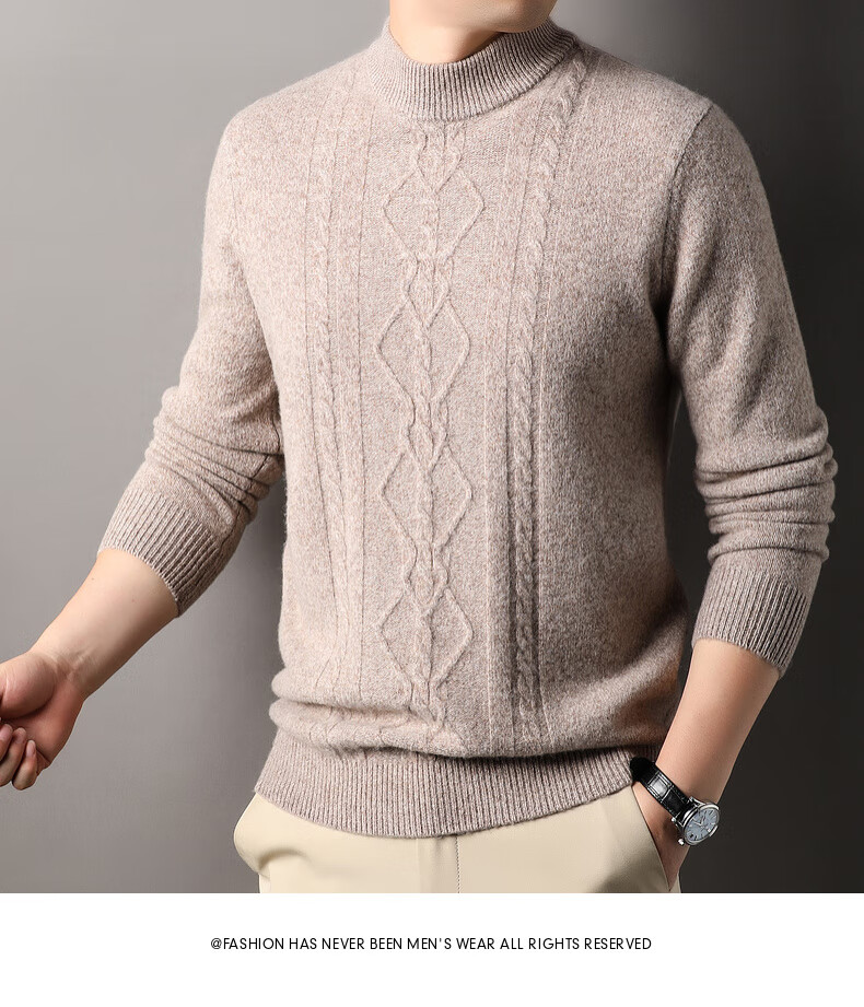 Hengyuanxiang Men's Thickened Wool Sweater Autumn Winter 100% Pure Wool Half Turtleneck Simple Casual Solid Color Knitwear 21