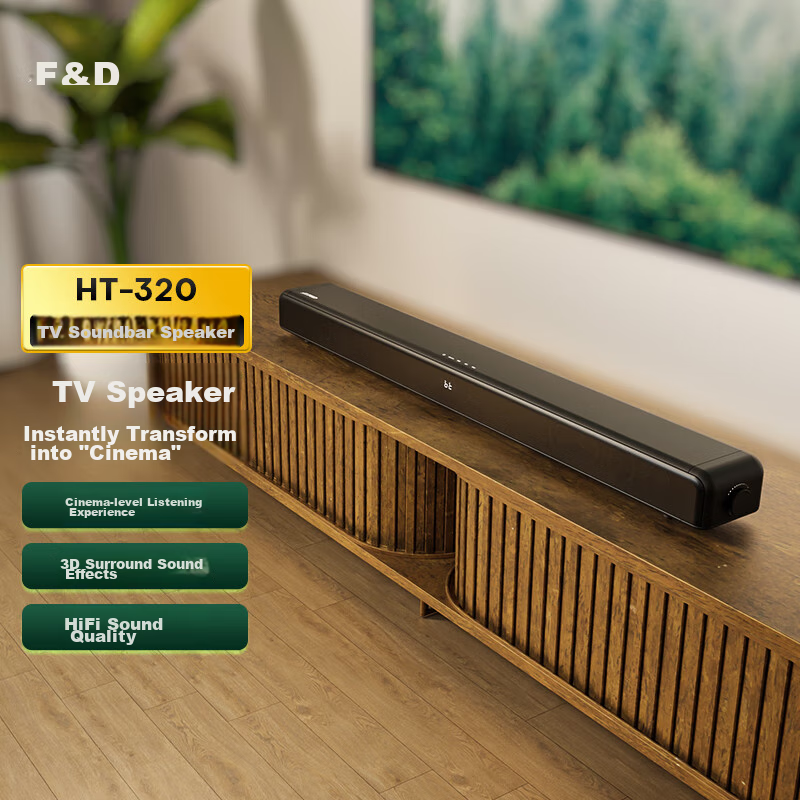 F&D Soundbar Bluetooth Speaker, PS5 Gaming Speaker, TV Speaker, Projector Speaker, Bar Speaker, Home Living Room Theater 3D Surround Sound HT-320