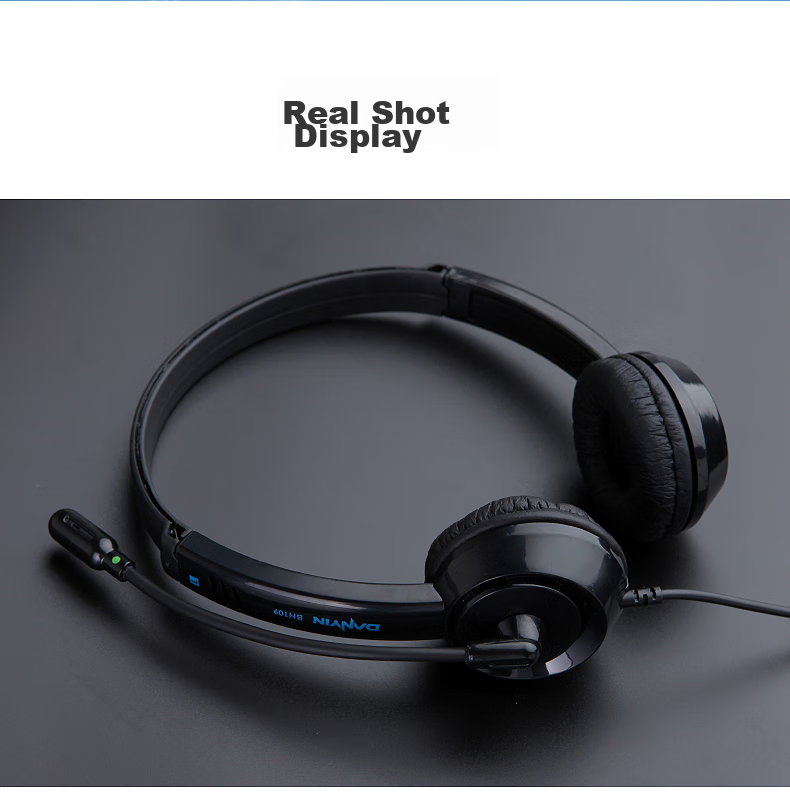 DANYIN BH69 Headset, Computer Headphones, Business Office Call Center Telemarketing Customer Service Headset with Recording Function, Online Class English Learning, Single Ear Black with Dual Plug-I 13