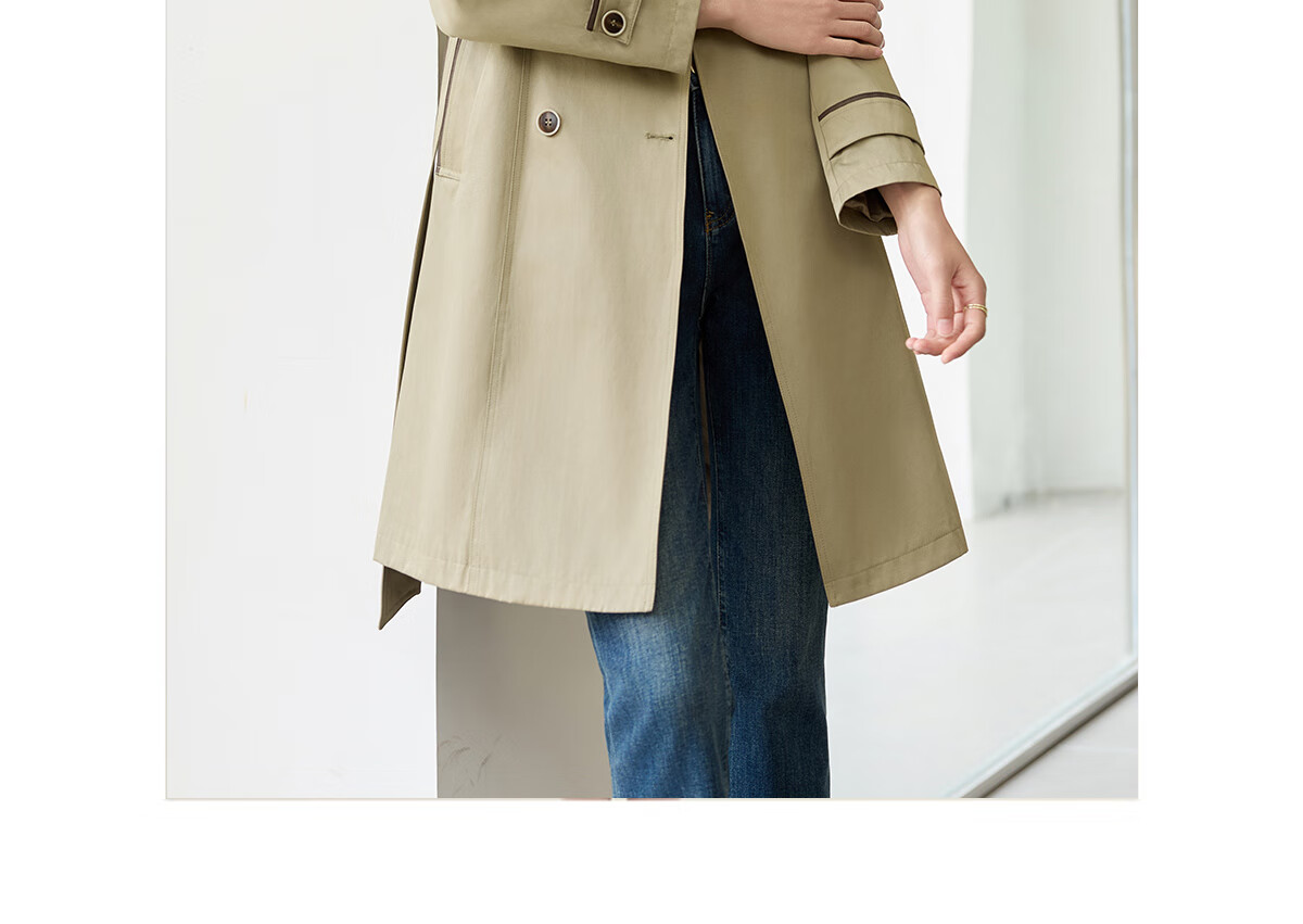 Chushen Spring And Autumn Double-Breasted Windbreaker for Women, Mid-Length, Elegant Classic H-Type Waist-Cinching Slimming Coat S51D003 21