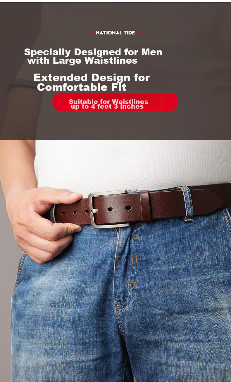 CattleOWN Large Size Belt for Men with Pin Buckle, Extended Top Layer Cowhide Trouser Belt 3037, Dark Brown, 140cm, Gift 5