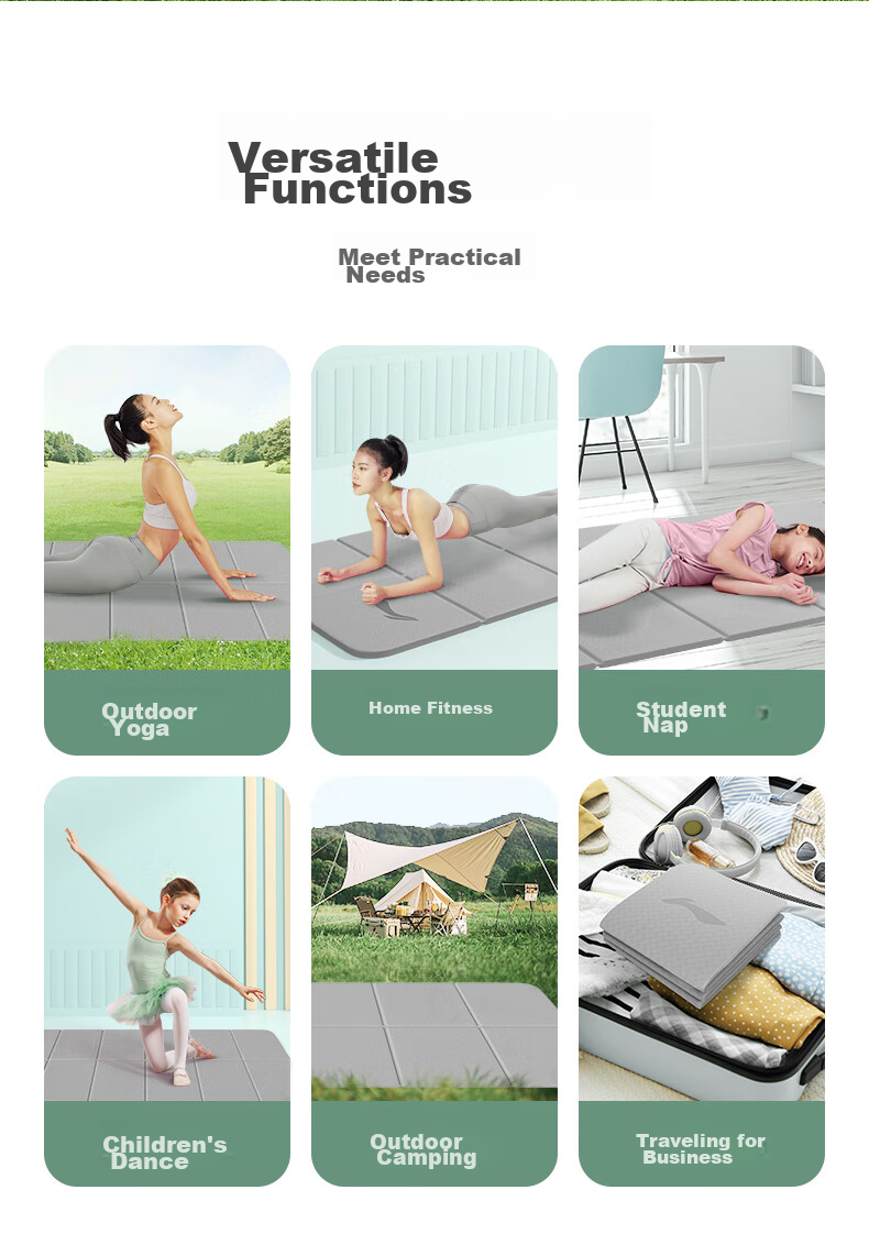 Li-Ning Yoga Mat, Foldable TPE Portable Nap Sleeping Fitness Mat, Professional Sports Non-Slip Training Mat for Men And Women, Gray 3