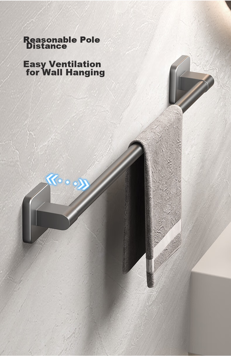 Huxiansen Bathroom Towel Rack, Single Bar, No Drilling Required, Bathroom Accessories, Towel Holder, Storage Rack, Toilet And Bathroom Hardware, Wall-Mounted 5