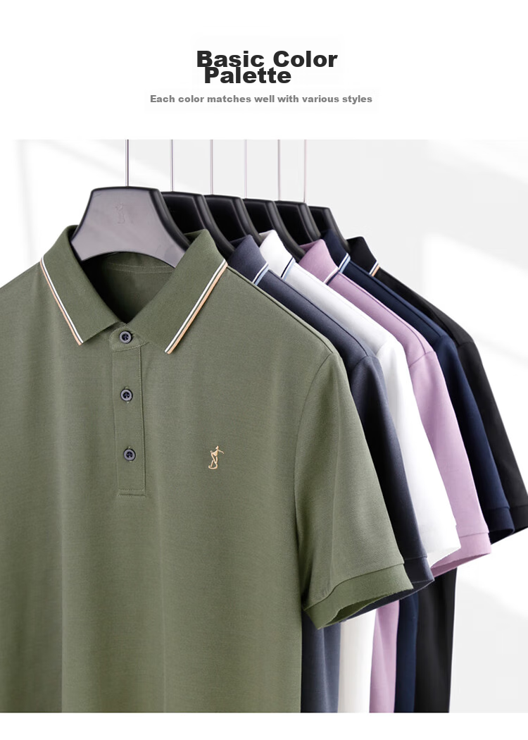 TRIES Polo Shirt for Men, Short-Sleeved Summer Silk 7A Antibacterial Cool-Feeling Plum Blossom Embroidery Pineapple Texture Top, Suitable for Outer Wear Or Inner Layering 5