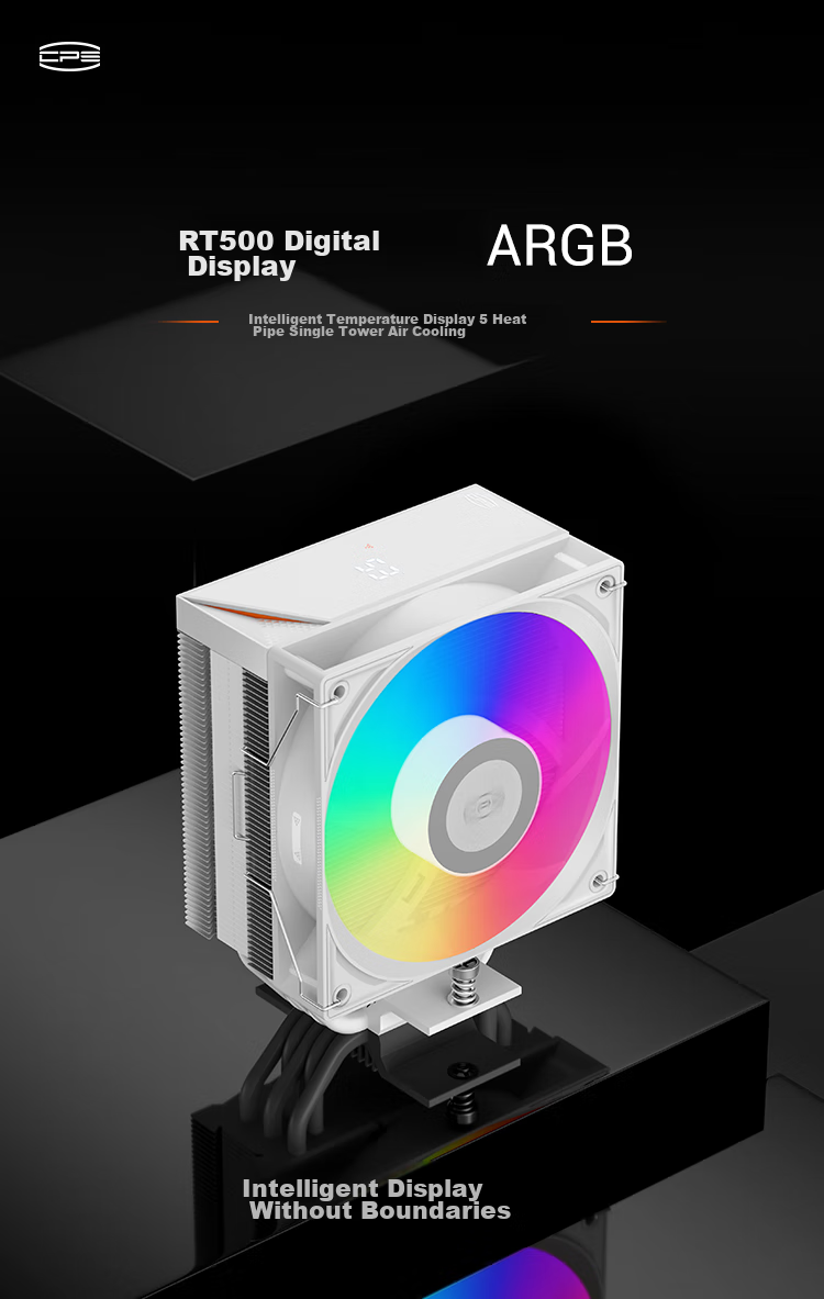 PCCOOLER RT500 ARGB WH Digital Display CPU Air Cooler (5 Heat Pipes / Temperature Display / Triangular Wave Fin / 1700 / AM5) 1