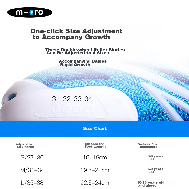 Micro Ice Skates for Children, Boys And Girls, Micro Straight-Line Roller Skates Suitable for Primary And Secondary School Students, X3 Blue Single Skate M Size