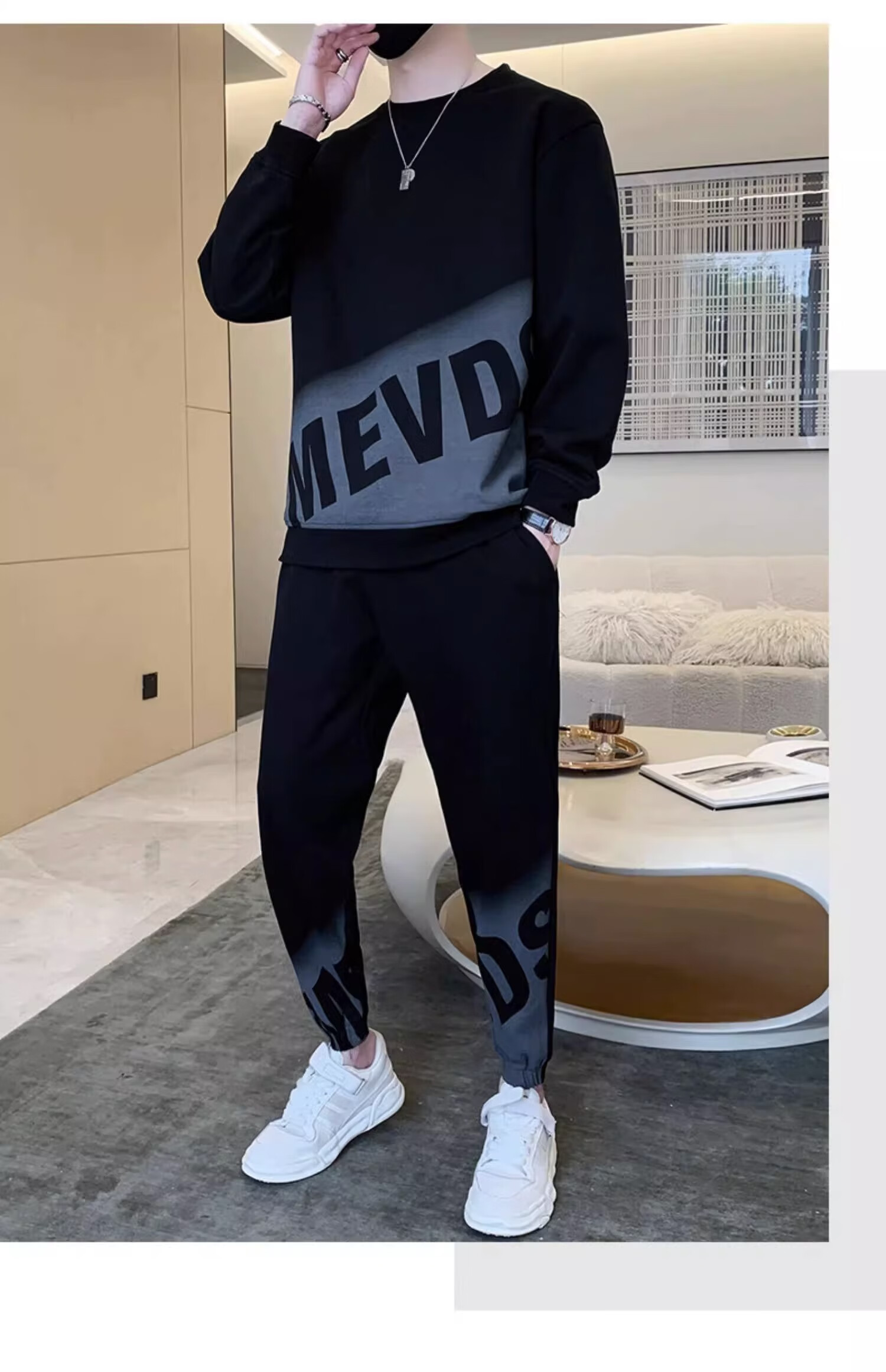 Dingfengbaoluo Casual Sports Set for Men, Spring And Summer Trendy Round Neck Sweatshirt, Versatile Men's Outfit HH0769 White 3XL 7