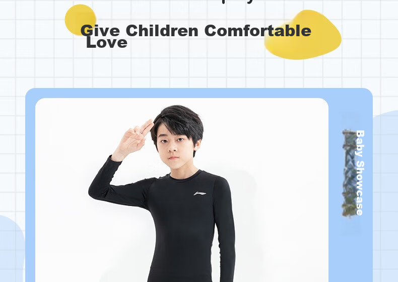 Li-Ning Children's Tight-Fitting Training Suit, Quick-Dry Sportswear Set, Breathable, for Boys And Girls, Autumn And Winter, Badminton Base Layer, Basketball And Soccer Uniform 8