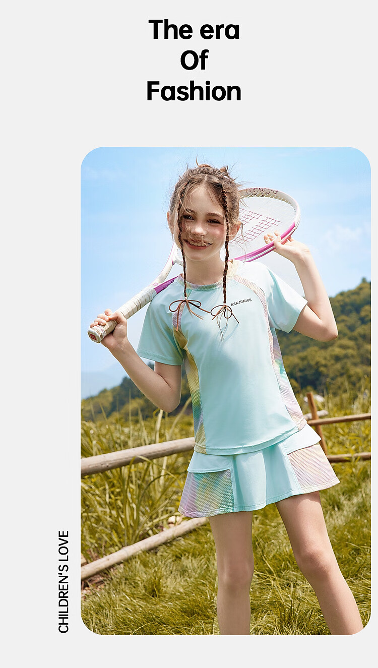 ASK JUNIOR Girls' Sports Set, Summer New Style, Lightweight Breathable Quick-Dry Short-Sleeve Top + Skirt, Ice-Cool Two-Piece Tennis Outfit 21