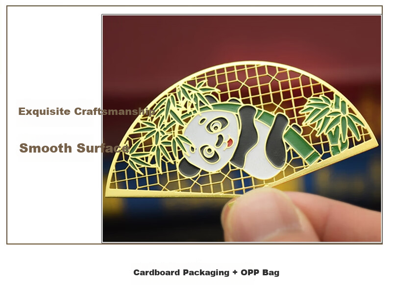 Fenshang Folding Fan Panda Bookmark, Cute Creative Metal Hollow Brass-Colored Chinese Style Student Reading Page Divider, Simple Artistic Tassel Birthday Gift 4