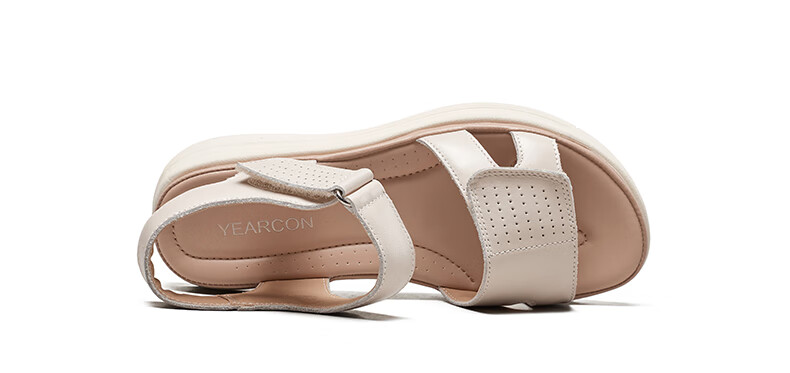 Yierkang Women's Shoes, Fairy-Style Wedge Sandals, Perfect for Dresses, Beach Shoes, Thick-Soled Mom Sandals, 18074W, Beige, Size 35 9