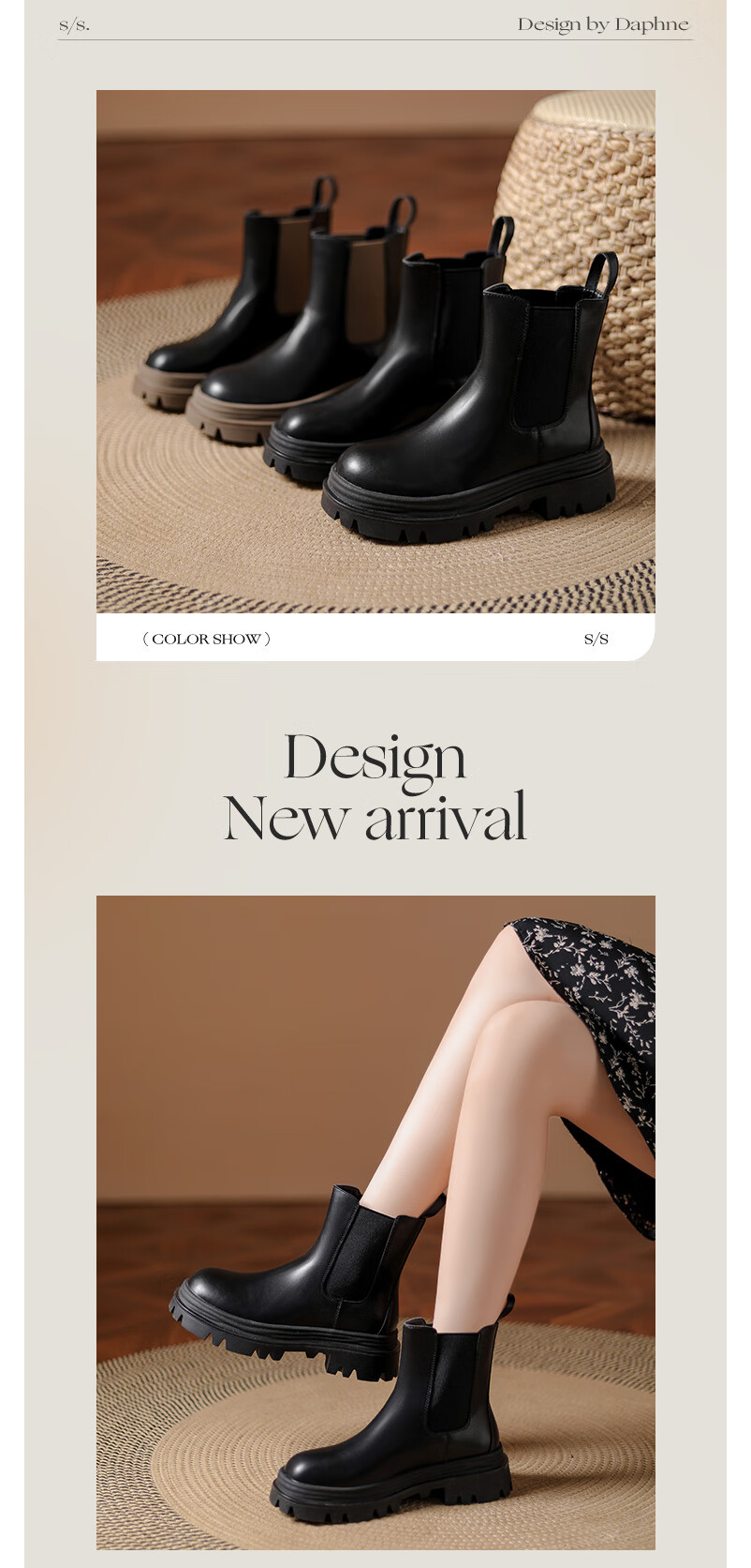 DAPHNE Autumn And Winter Ankle Boots for Women, Versatile Height-Increasing Chelsea Boots, Women's Short Boots, Black, Size 37 2