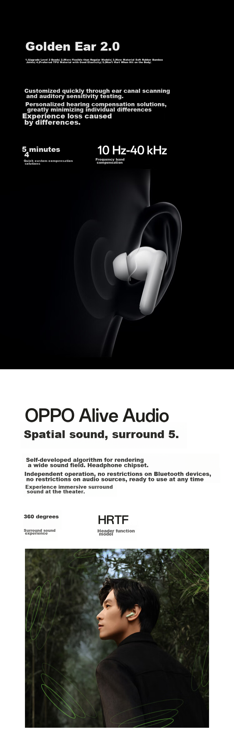 OPPO Enco Free3 True Wireless Active Noise-Cancelling Bluetooth In-Ear Headphones for Music, Sports, Gaming, And Running, Compatible with Apple, Huawei, Xiaomi Phones, Bamboo Gree 4