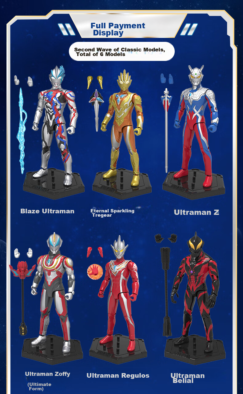 LDCX Ultraman Action Figure, Boys' Toy, Blaze Zero Belial Dynamic Hero Second Wave Blind Box 6