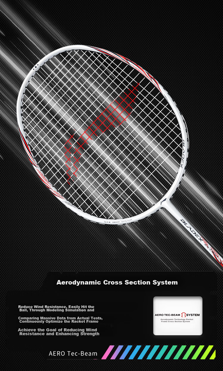 Li-Ning Badminton Racket, Jisu Guang 79g, Ultra-Light 5U Full Carbon Steel Cannon, Small Whirlwind Single Racket, Dark Purple Blue, Pre-Strung 7