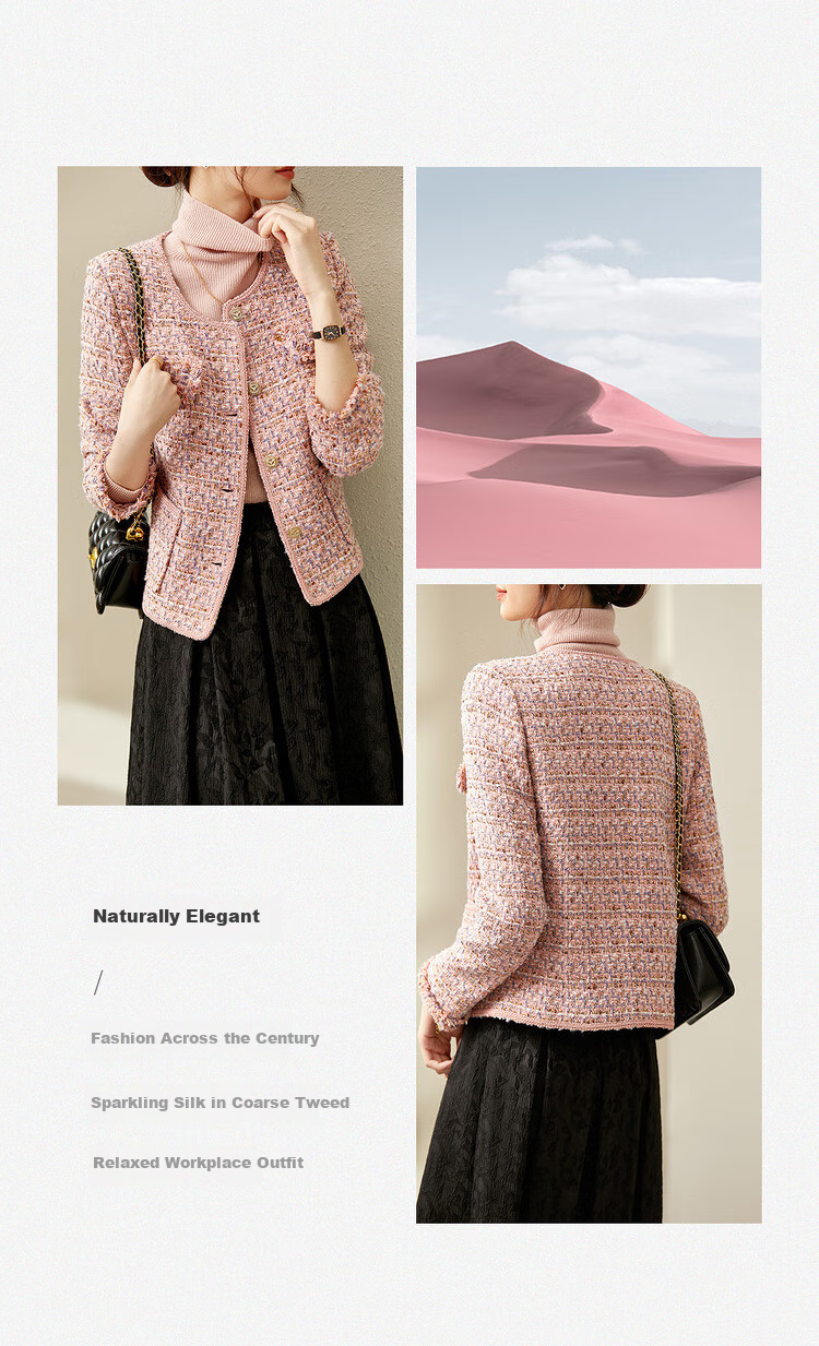 Sentubila Luxury Elegant Little Chanel Style Short Jacket for Women Spring Autumn High-end Youthful Pink Quilted L 5