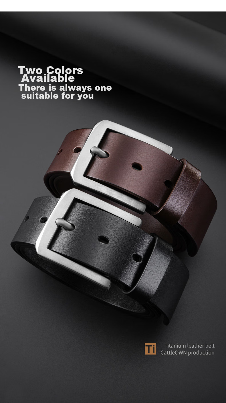 Cattlesboss Titanium Buckle Belt for Men, Luxury Top-Grain Leather Belt, Birthday Gift Box for Men, 3187, Deep Brown, 110cm 14