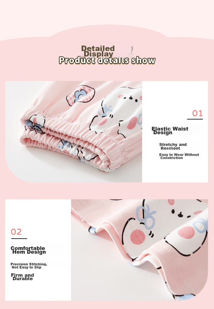 Nanjiren Children's Pajamas for Girls, Pure Cotton Sleepwear, Spring And Summer Home Wear Set for Little Girls, Pink Floral Pattern, Size 130 14
