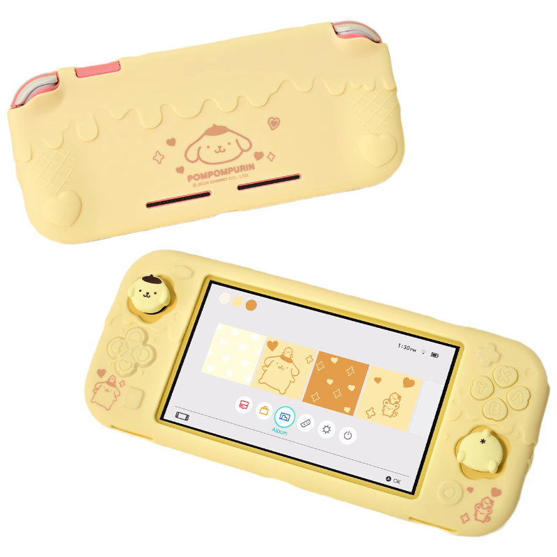 Jixiang Switch Lite Protective Case, Pudding Dog Full Coverage Protective Case with Matching Joystick Cap, Silicone Official Sanrio Co-Branded Protective Case, Soft Shell Anti-Drop Gaming Accessories