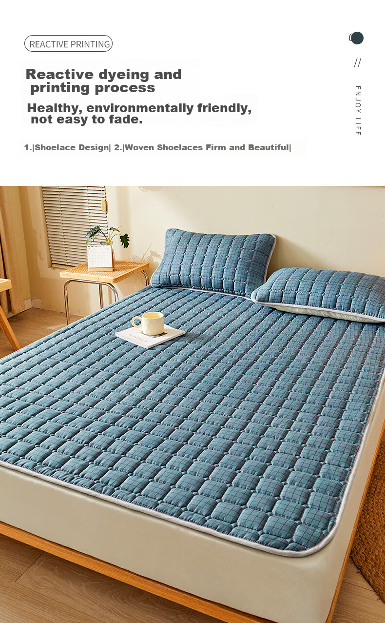 Grace Mattress Pad, Soft Bedding, Non-Slip, Foldable, Student Bed Mat, Blue, 1.8m 10