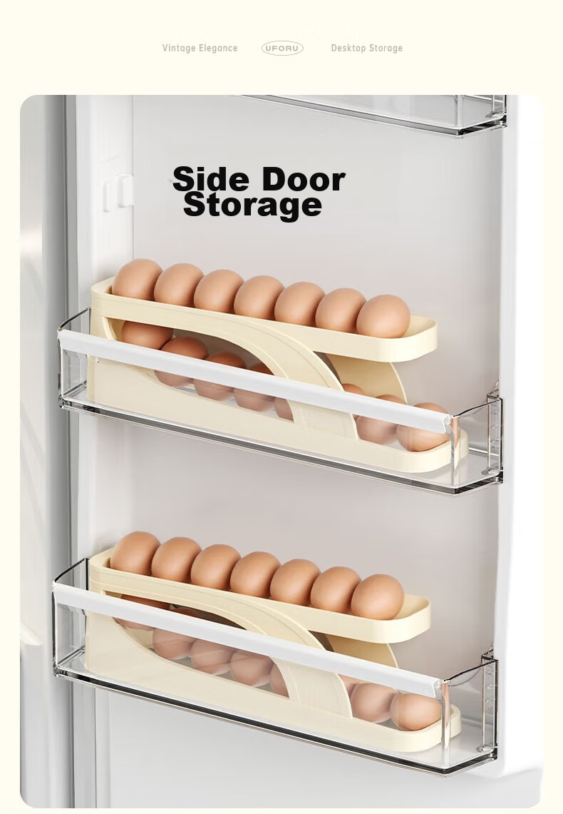 Jingmao Egg Storage Box, Refrigerator Side Door Organizer, Food-Grade Egg Rack, Automatic Rolling Egg Container, Fresh-Keeping Box 7