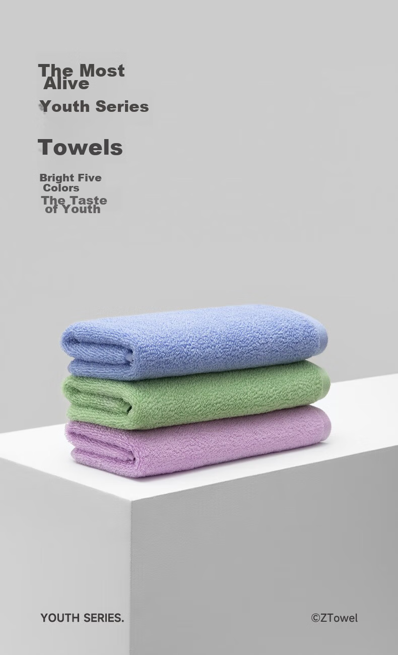 A-Life Sealed Towels, Pure Cotton Soft 3-Pack, Xinjiang Long-Staple Cotton Class A Towels, Absorbent Face Towels, Blue/purple/orange 2