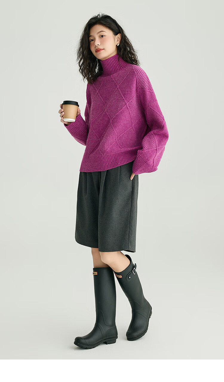 Demana Slightly Drunk Knitwear Stylish Diamond Pattern Slim Fit Sweater for Women Purple Red S 12
