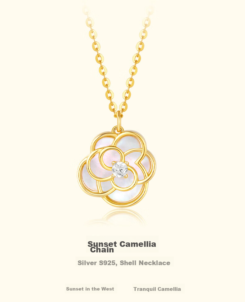 CHOW TAI SENG Camellia Shell Necklace, Niche Luxury Design, Elegant Chanel-Style, Birthday Gift for Girlfriend 2