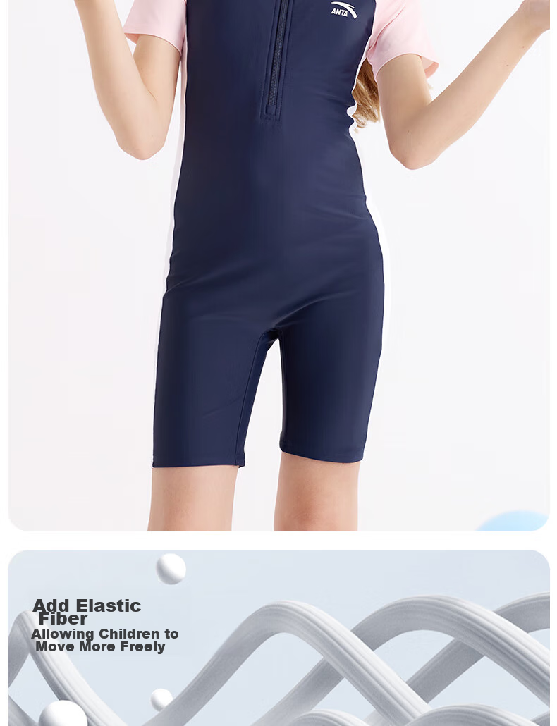 ANTA Children's Swimsuit, New Style Girls' One-Piece Square-Leg, Student Professional Training Swimwear, for Older Children, Blue And Purple, Size 170 8
