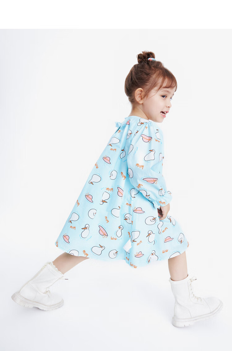 Annil Girls' Long-Sleeve Dress for Spring, Blue Floral Pattern, Size 100 4