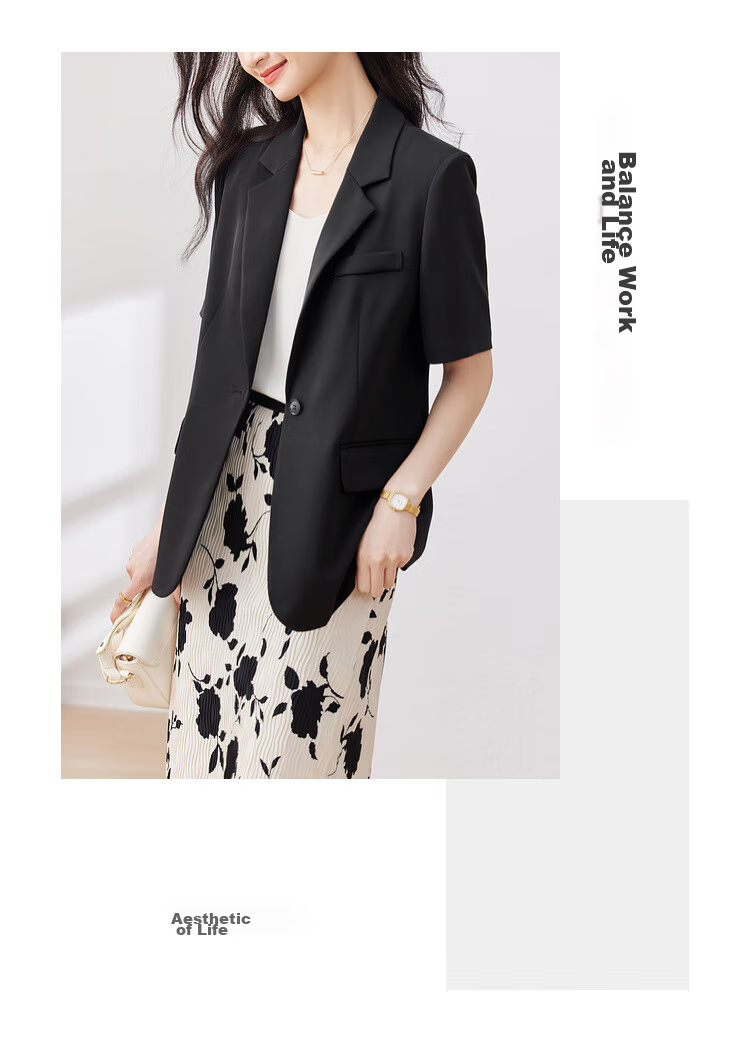 Sentubila Three-Dimensional Draping Summer Casual Short-Sleeve Blazer for Women, Elegant Office Suit Jacket, Black, S 3