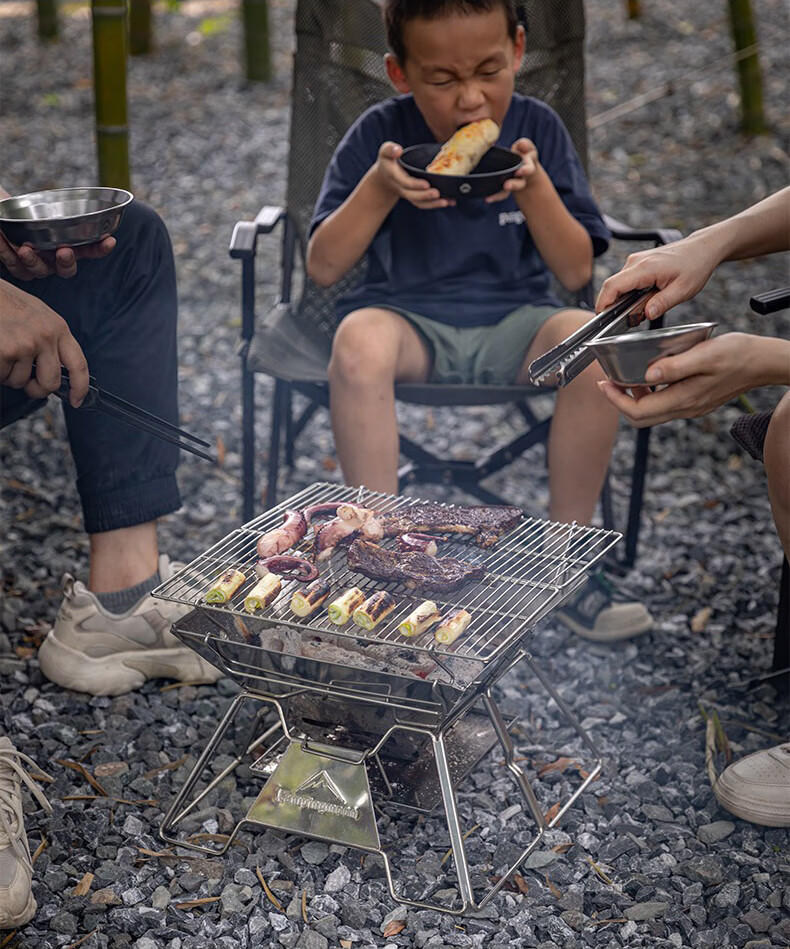 Keman Outdoor Barbecue Grill, Camping Grill, Home Use Charcoal Grill, Stainless Steel Fire Pit, Foldable Fire Ring, Charcoal Roasting Stove 9