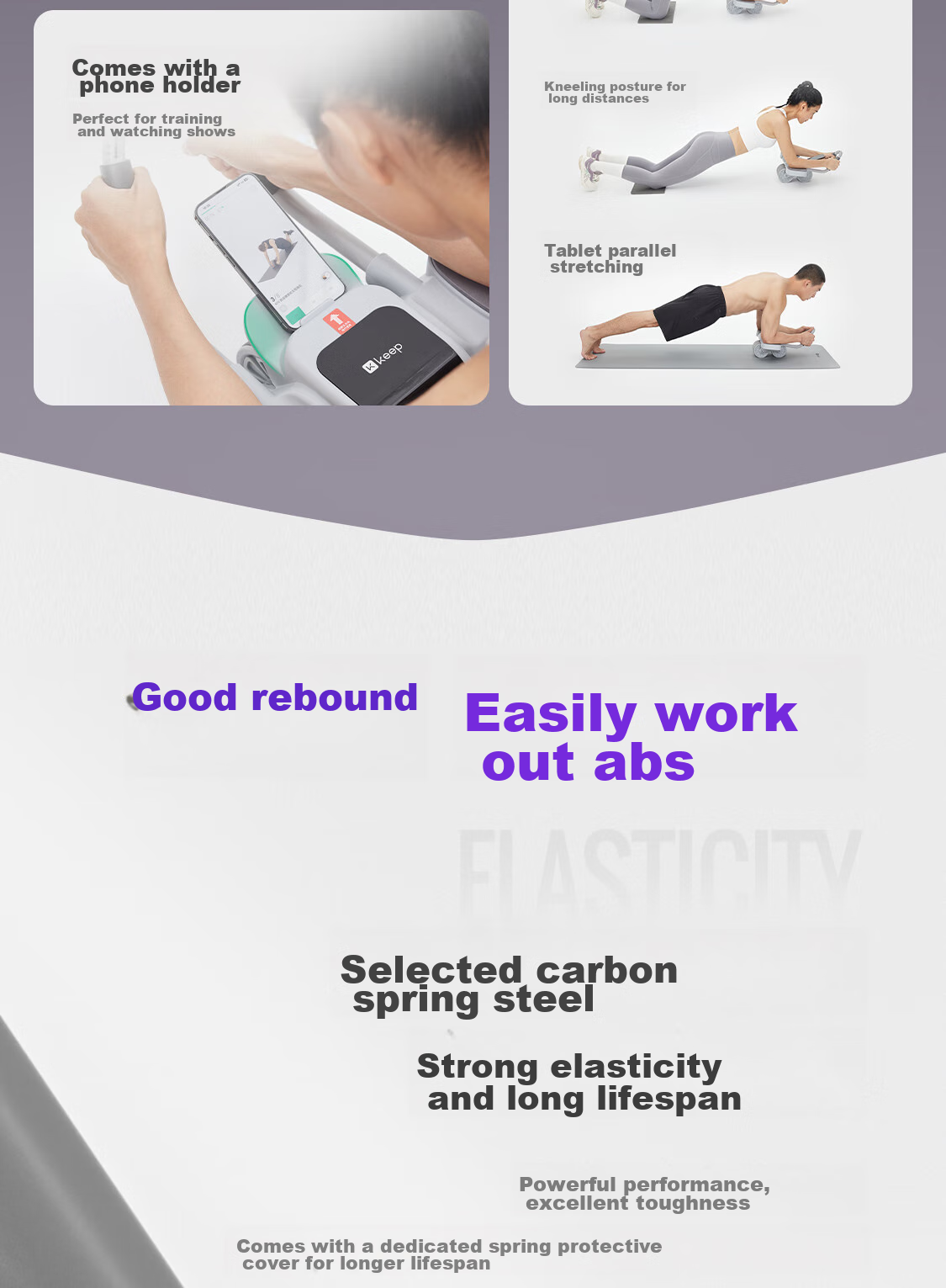 Keep Abdominal Wheel, Automatic Rebound Elbow Support Band, Assisted Plank Support, Abdominal Training Device, Double Wheels, Glacier Gray 5