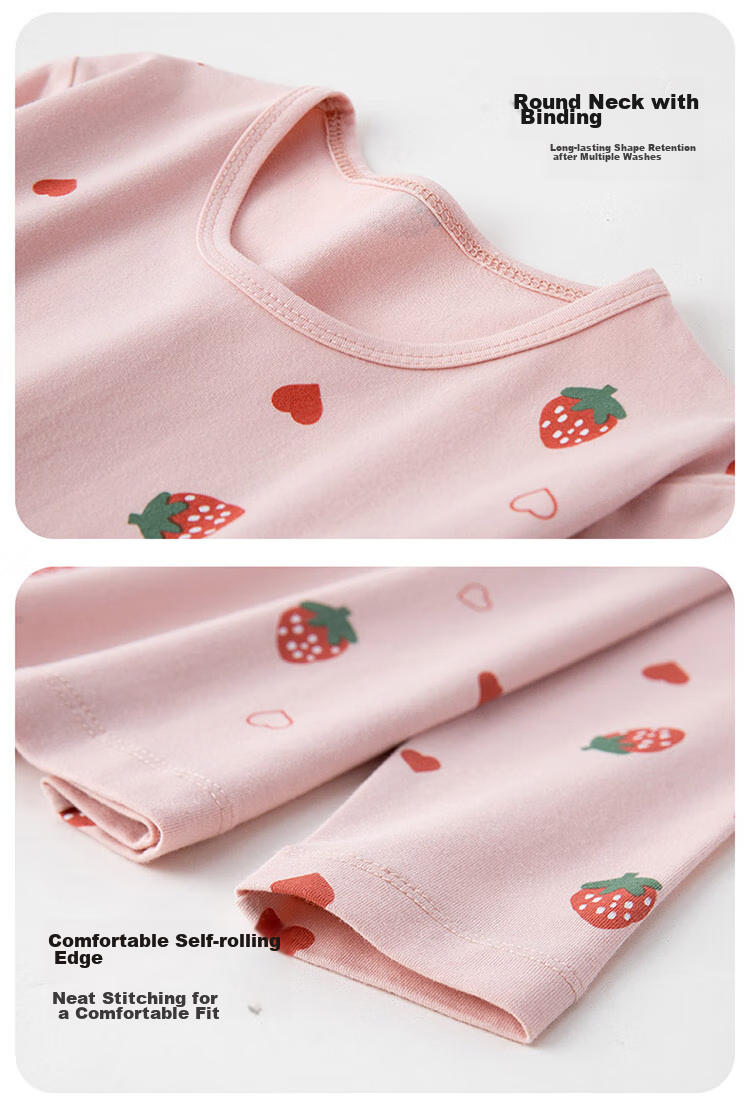 Dingguagua Girls' Autumn Underwear Set, Little Girl's Pajamas, Spring And Autumn Thin Long-Sleeve Children's Thermal Underwear Set, Pink, Size 120 8