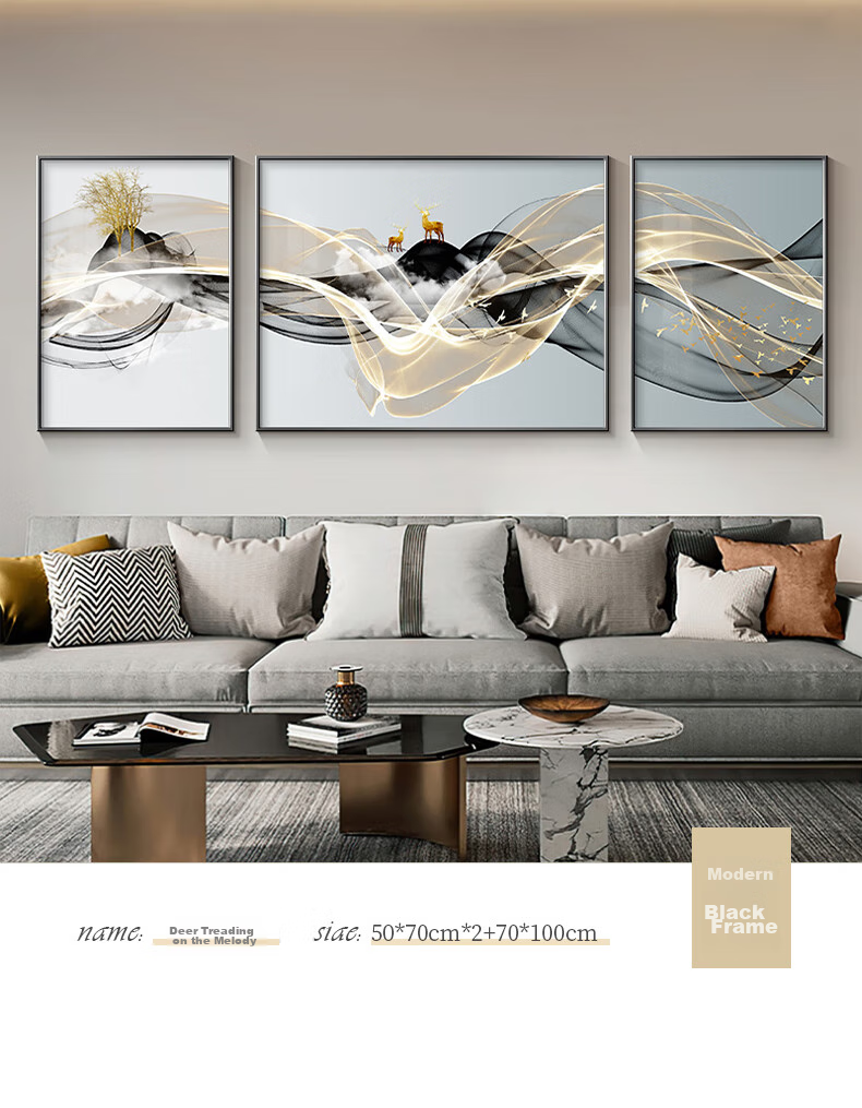 Jijianji Vintage Style Living Room Decorative Painting Sofa Background Wall Persimmon Auspicious Abstract Triptych Wall Art 6
