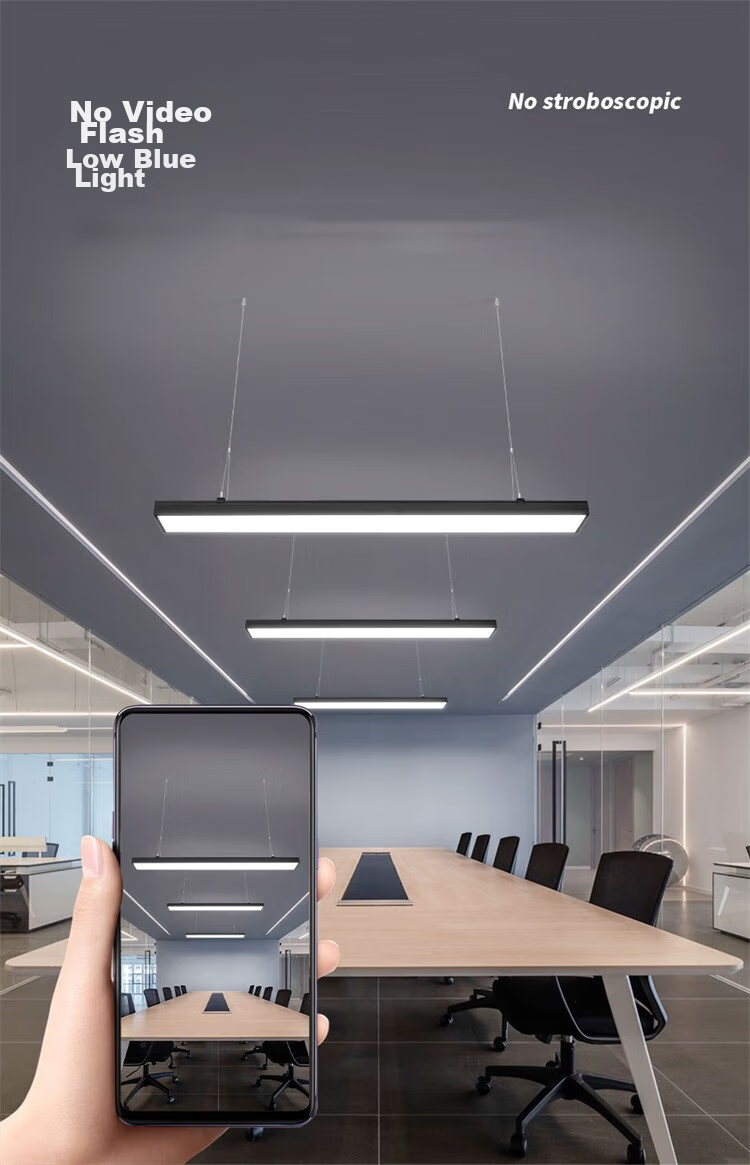 NVC LED Pendant Light for Office, Mall, Shop, Minimalist Long Strip Light, Iron Art Lamp Body, Black Frame Spotlight, 50W Cool White 6