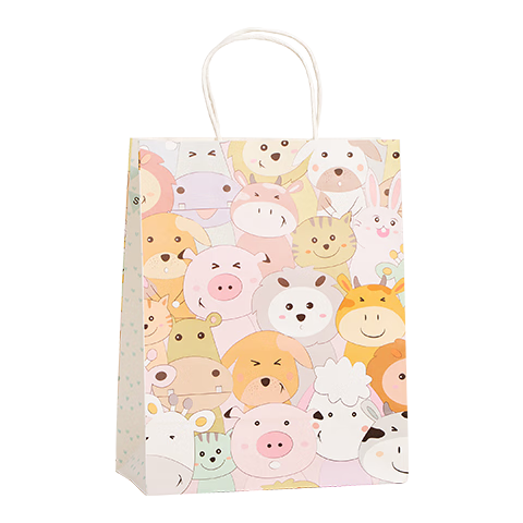 Ouliwen Gift Bags, Packaging Bags, Favor Paper Bags, Birthday Handbags, Animal Park Design, 10-Pack, Eco-Friendly Kraft Paper, Customizable