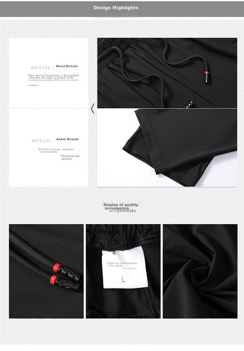 JEEP SPIRIT Casual Pants, Summer Ice Silk Quick-Dry Breathable Lightweight Outdoor Sports Trousers, Black Straight-Leg XL 16