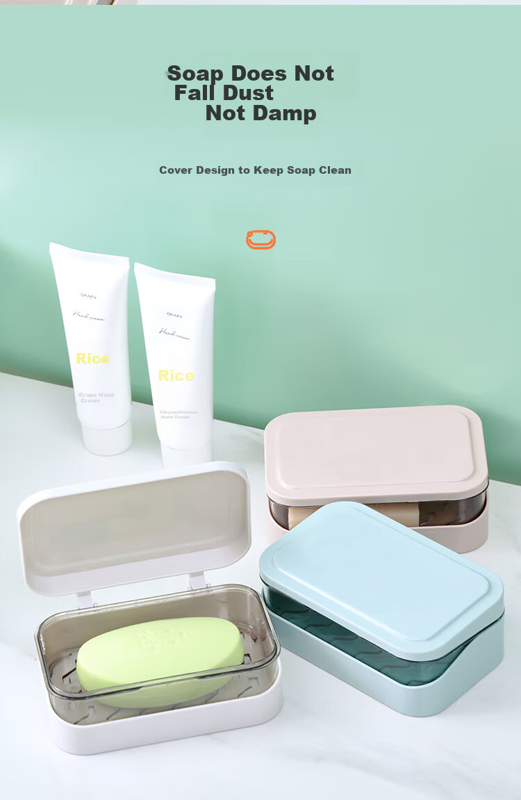 MENGTING Soap Dish, Flip-Top Creative Draining Soap Holder without Drilling, Bathroom Laundry Soap Box with Lid, Blue 1