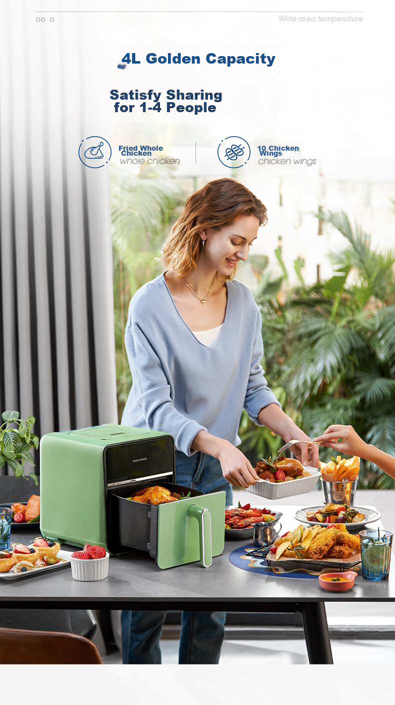 Morphyrichards Air Fryer, Home Use, 4L Large Capacity, Transparent View Window, Built-In Lamp, Smart Steam Function, Variable Frequency Temperature Control, Chicken Wing Frying Machine, MR8101 White 13