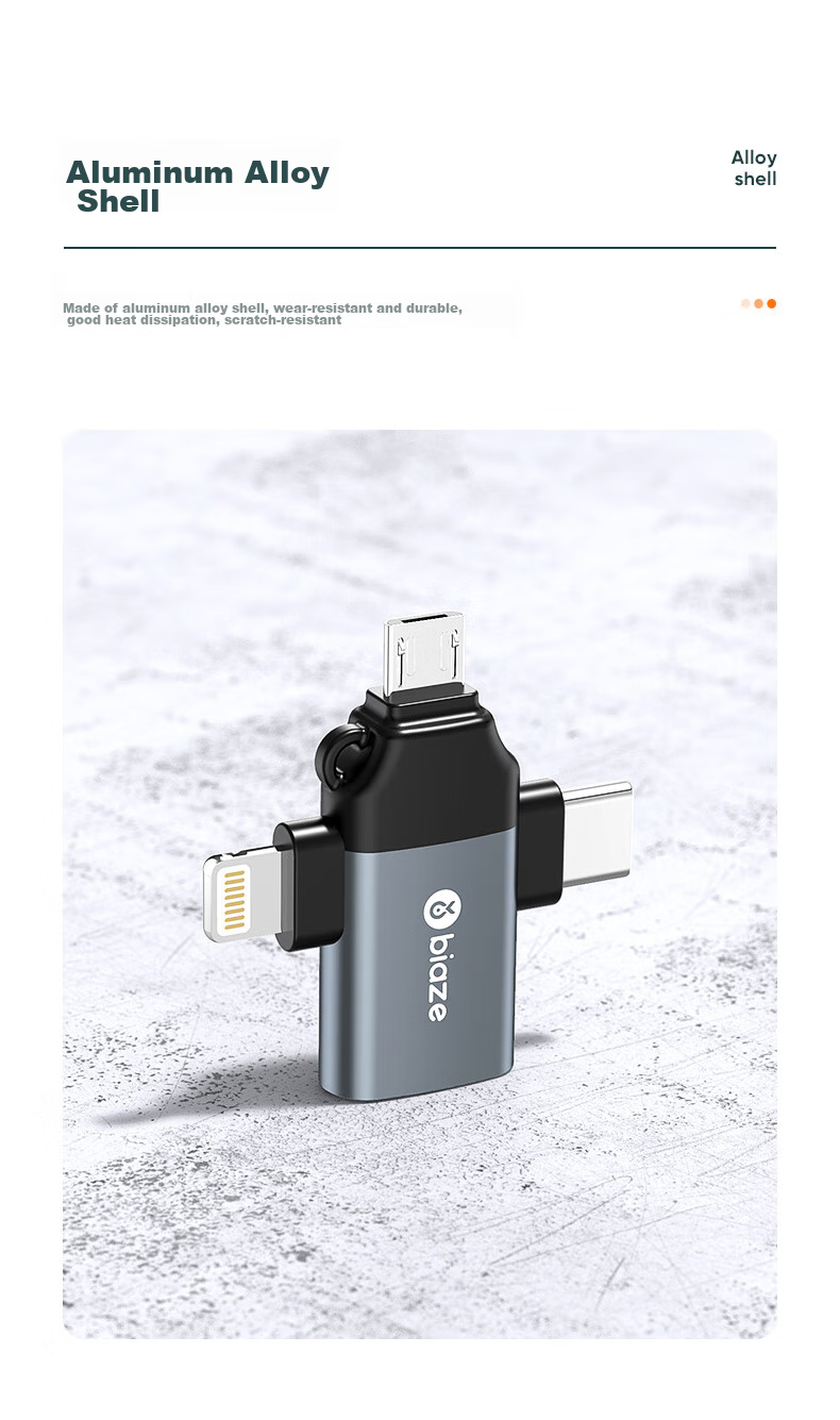 BIAZE OTG Adapter, Three-In Card Reader for Apple/Type-C/Android Phones, External USB Drive Converter Compatible with IPhone 16, for Connecting Cameras And Keyboards/Mice, P39 11