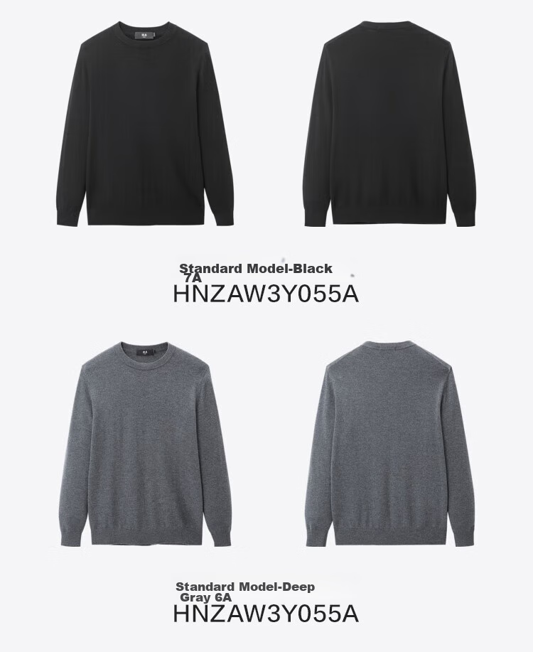 HLA [Brand Exclusive] Men's Long-Sleeve Knit Sweater, Light Business Classic Round Neck Pure Wool Sweater 16