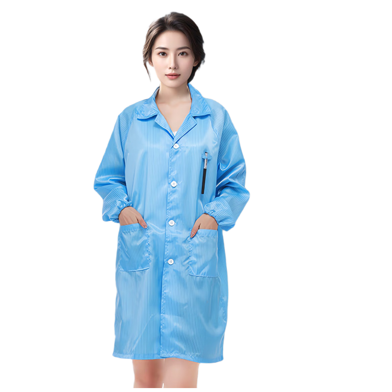 Jiuchengu Anti-Static Coat with Large Cap Dust-Free Long Workwear Unisex Dustproof Workshop Electronics Factory Protective Clothing Blue 6XL
