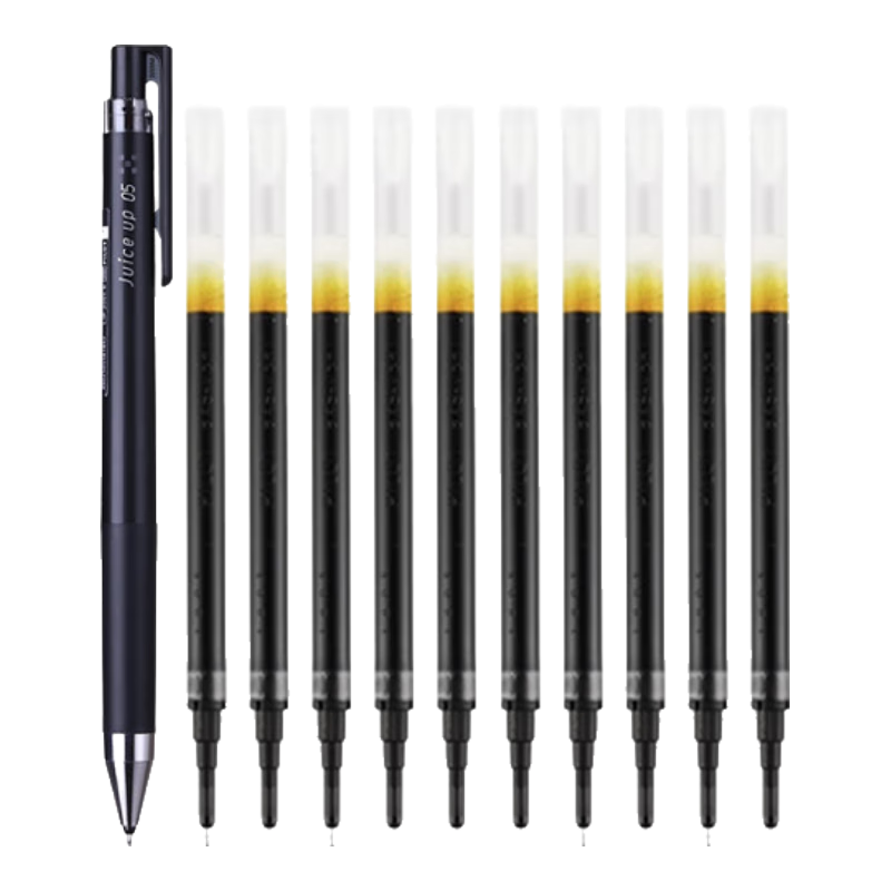 PILOT JUICE UP Retractable Gel Pen, Black Ink, 0.5mm, Signature Pen, Water-Based Pen for Students' Exams And St. Thomas' Test Pen, Stationery Set, 1 Pen + 10 Refills