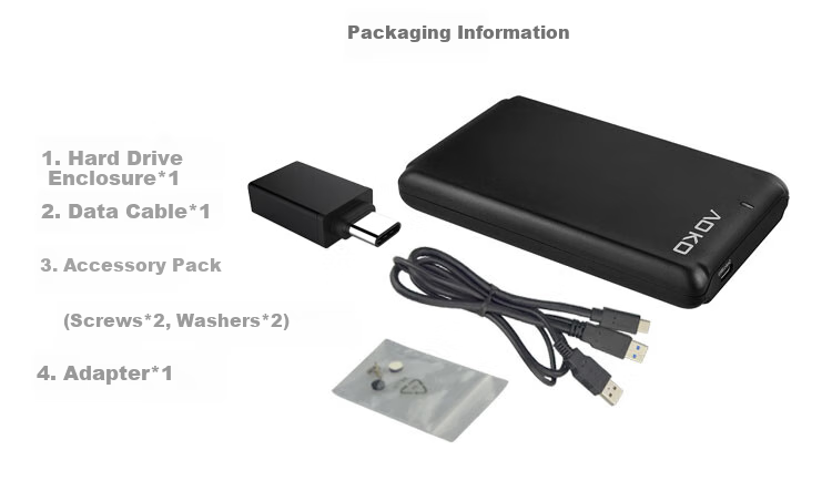 AOKO 2.5-Inch Portable Hard Drive Enclosure, Type-C Compatible, 7-15mm Thick, for Hard Drive Reading, Laptop SATA Serial Port, External Case for Mechanical And Solid State Drives, A206BK 13