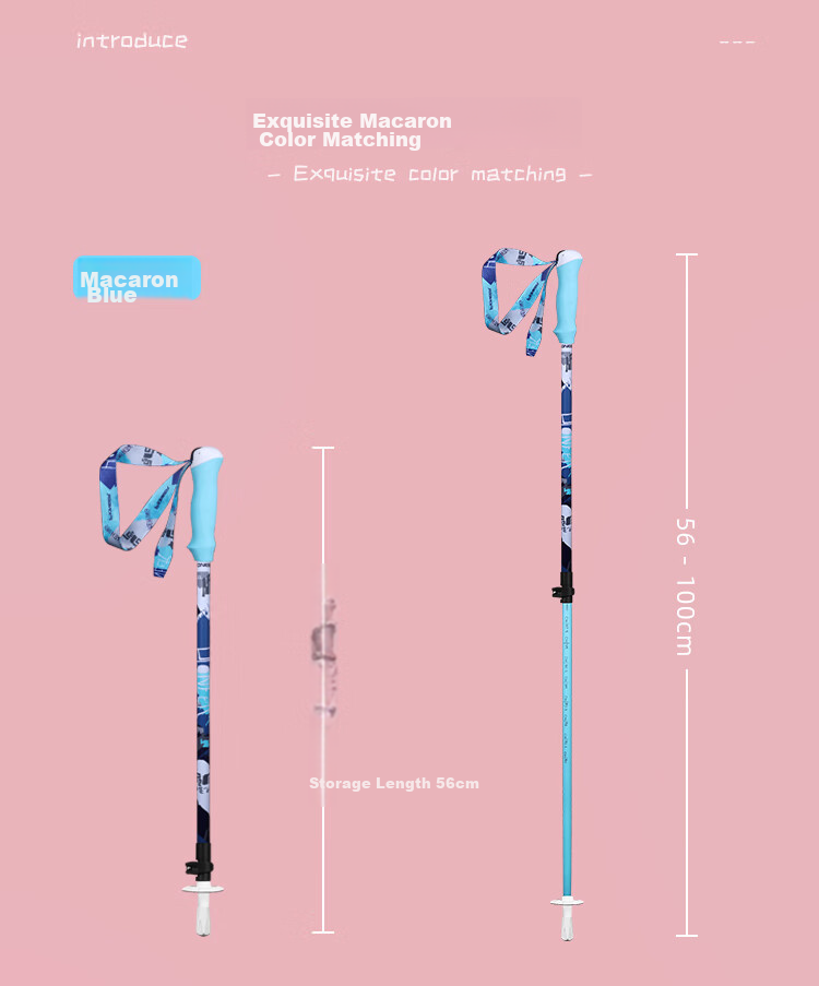 Pioneer Xiaojingling 3 Series Children's Trekking Pole, Carbon Fiber Walking Stick, Telescopic Hiking Cane, Macaron Pink 6