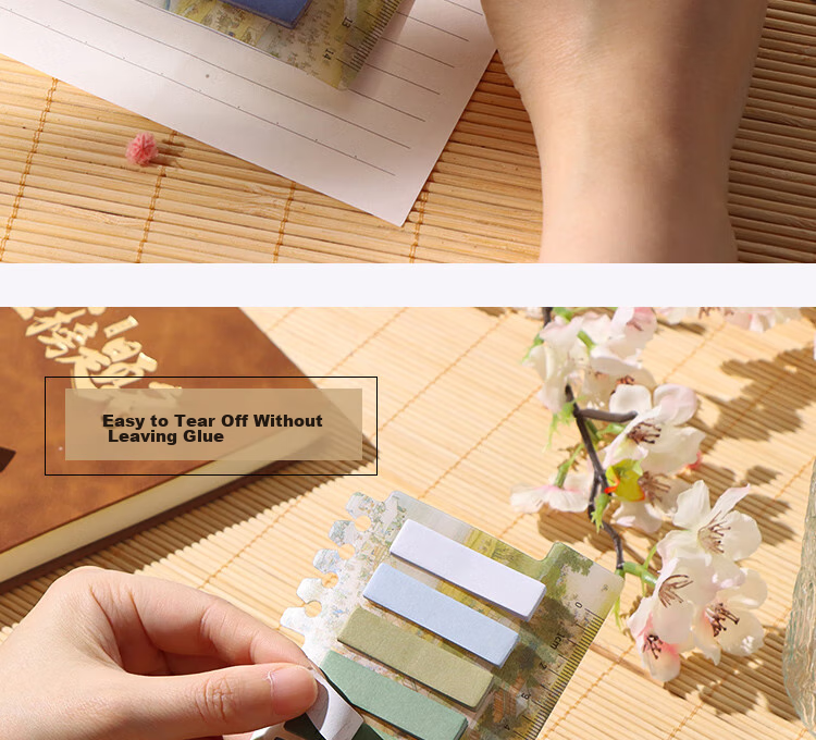 TaTanice Sticky Notes, Ancient Chinese Landscape Ink Painting Style, High-Quality Stickers, Chinese-Style Illustrations, Simple Message Pad, Adhesive Index Tabs, Moonlight White And Clear 8